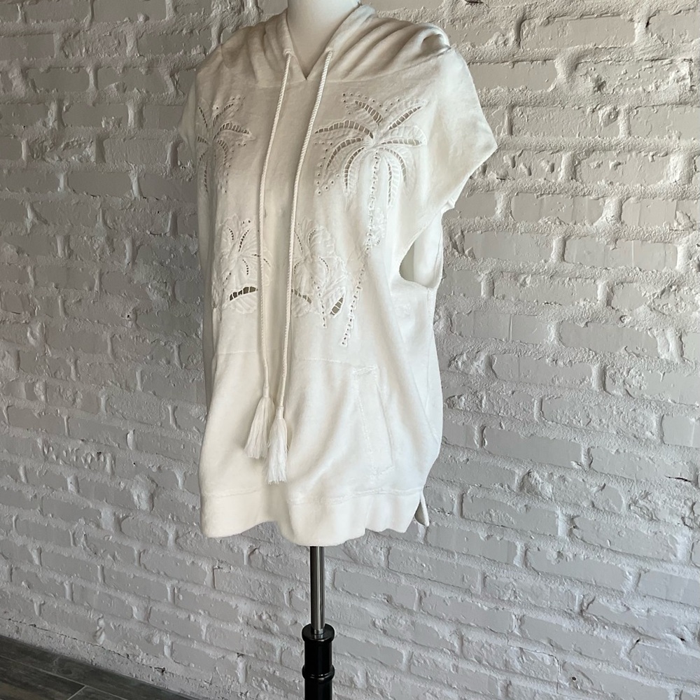 White Sleeveless Hoodie with Palm Design